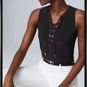 White house black market lace up tank sleeveless shirt blouse top EUC small